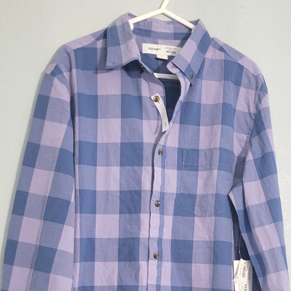 New Old Navy plaid button-down shirt * men size medium * purple & blue - Picture 4 of 4